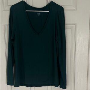 American Eagle Outfitters Deep Green V-Neck Long Sleeve